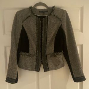 White House Black Market Black Suit Jacket with fringe. Size 6.